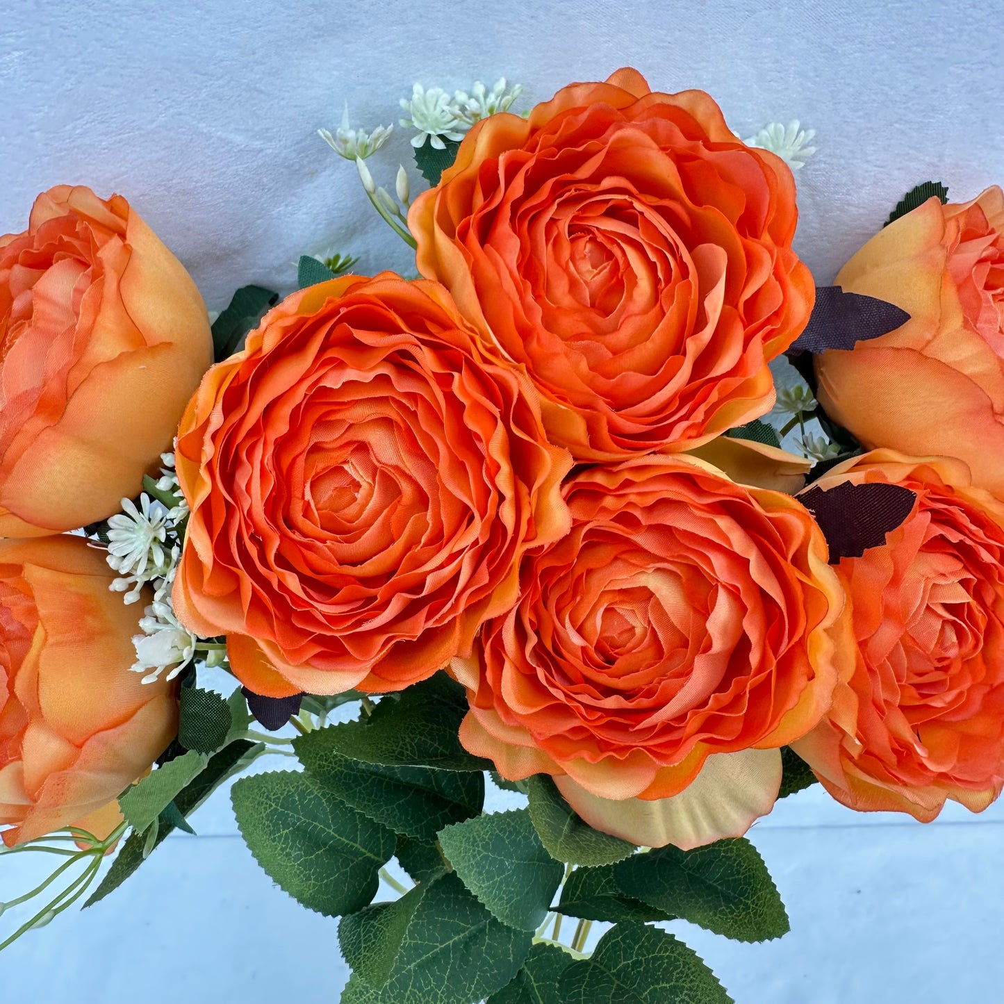 Orange Silk Wrapped Rose Bush - 7 Heads