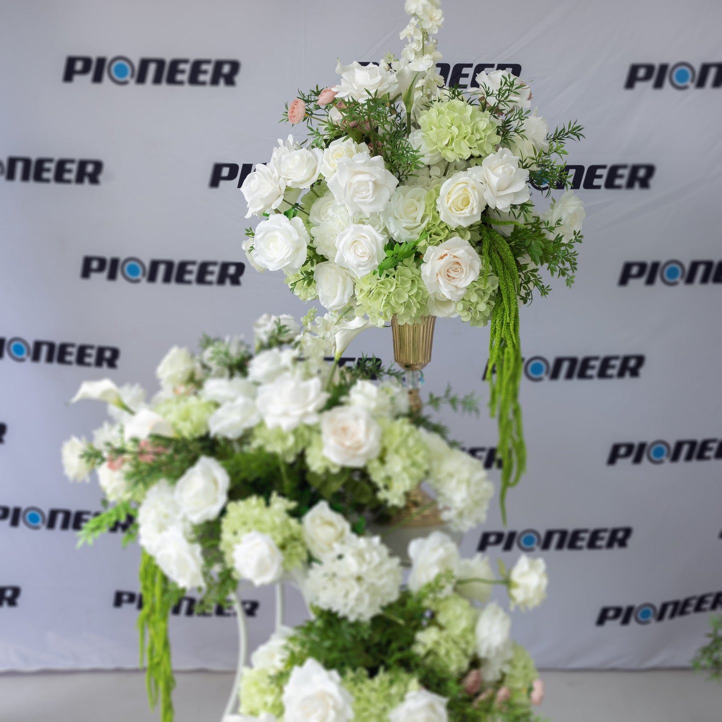 Premium White Rose and Hydrangea Floral Centerpiece