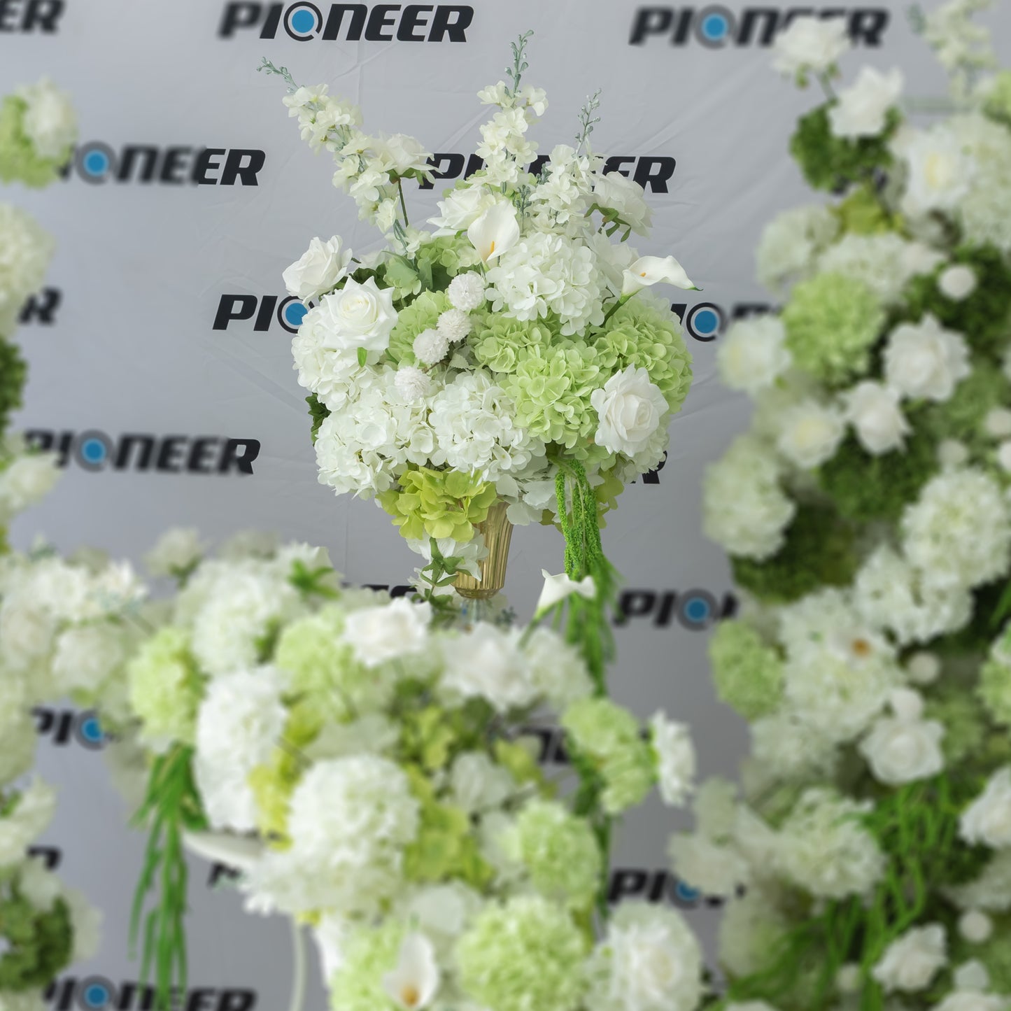 White & Green Hydrangea Floral Centerpiece
