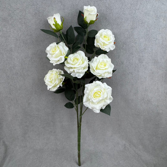 Ivory Silk Classic Rose Branch - 8 Heads