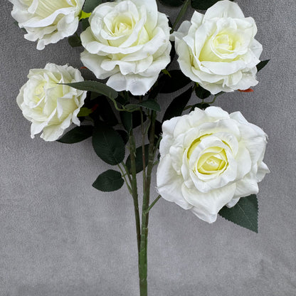 Ivory Silk Classic Rose Branch - 8 Heads