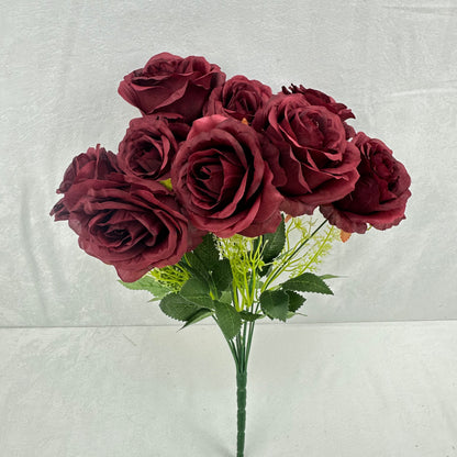 Red Silk Acacia Rose Bush - 9 Heads