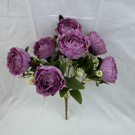 Lilac Silk Wrapped Rose Bush - 7 Heads