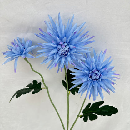 Blue Silk Flame Chrysanthemum Spray - 3 Heads