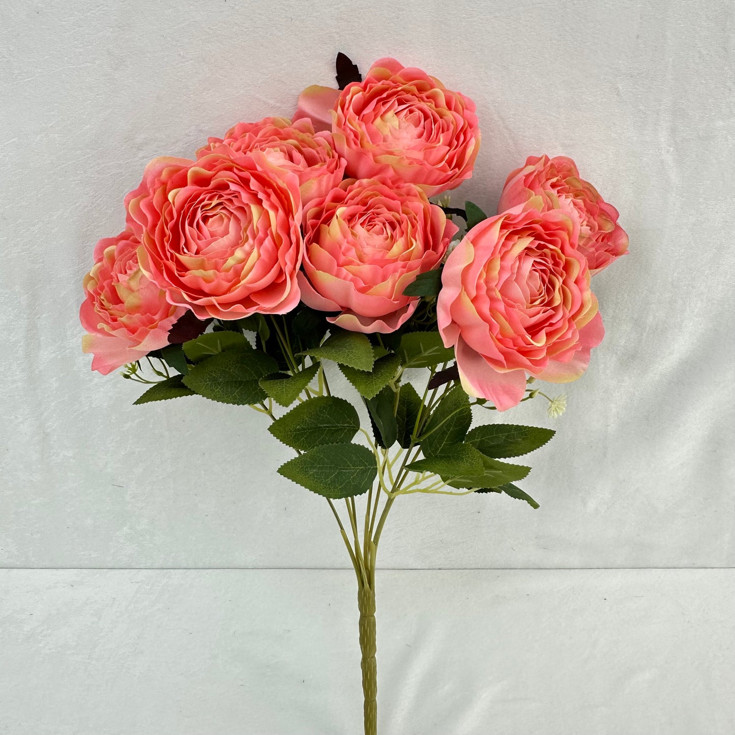 Pink Silk Wrapped Rose Bush - 7 Heads