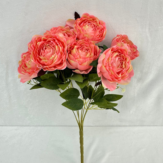 Pink Silk Wrapped Rose Bush - 7 Heads