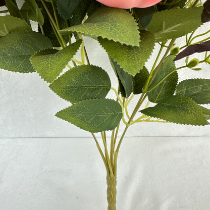 Pink Silk Wrapped Rose Bush - 7 Heads
