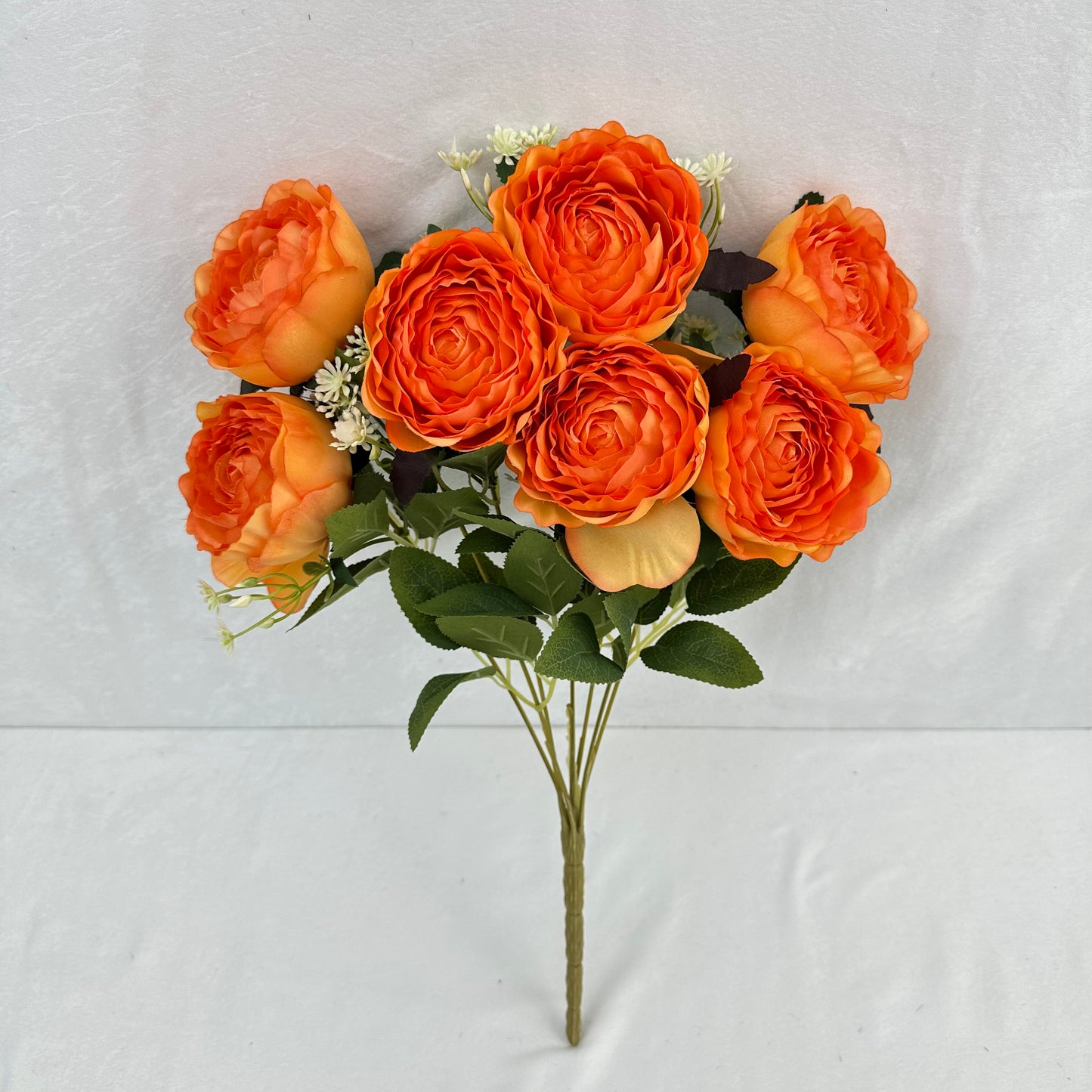 Orange Silk Wrapped Rose Bush - 7 Heads
