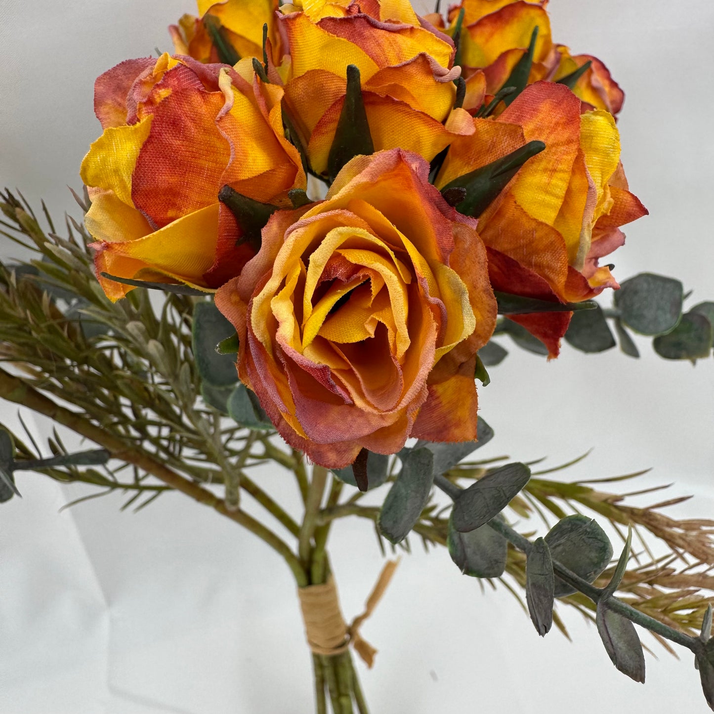 Orange Silk Burnt Edge Rose Bud Bush - 20 Heads