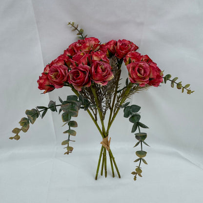 Red Silk Burnt Edge Rose Bud Bush - 20 Heads