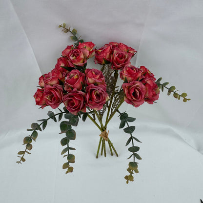 Red Silk Burnt Edge Rose Bud Bush - 20 Heads
