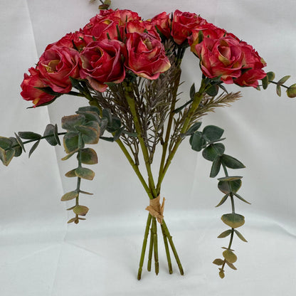 Red Silk Burnt Edge Rose Bud Bush - 20 Heads