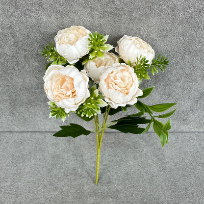Ivory Silk Round Peony Bush - 5 Heads