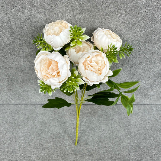 Ivory Silk Round Peony Bush - 5 Heads