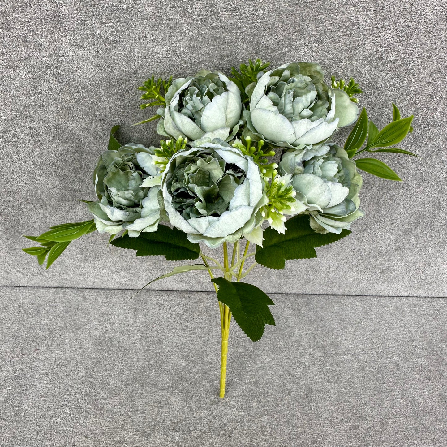 Green Silk Round Peony Bush - 5 Heads