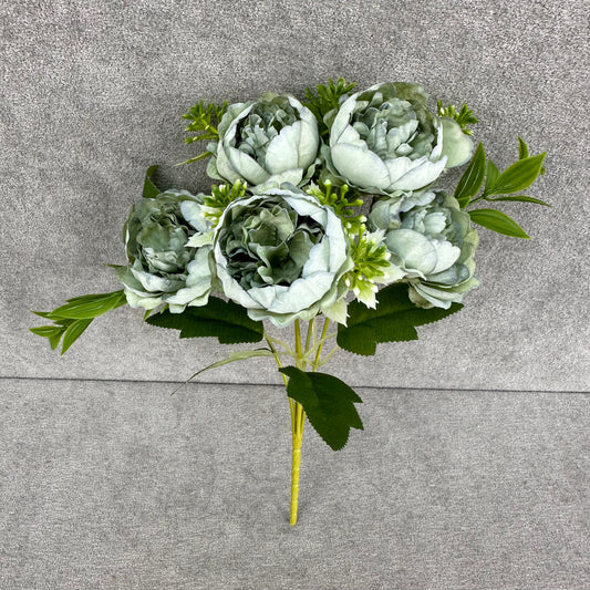 Green Silk Round Peony Bush - 5 Heads