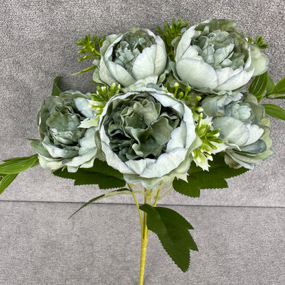 Green Silk Round Peony Bush - 5 Heads
