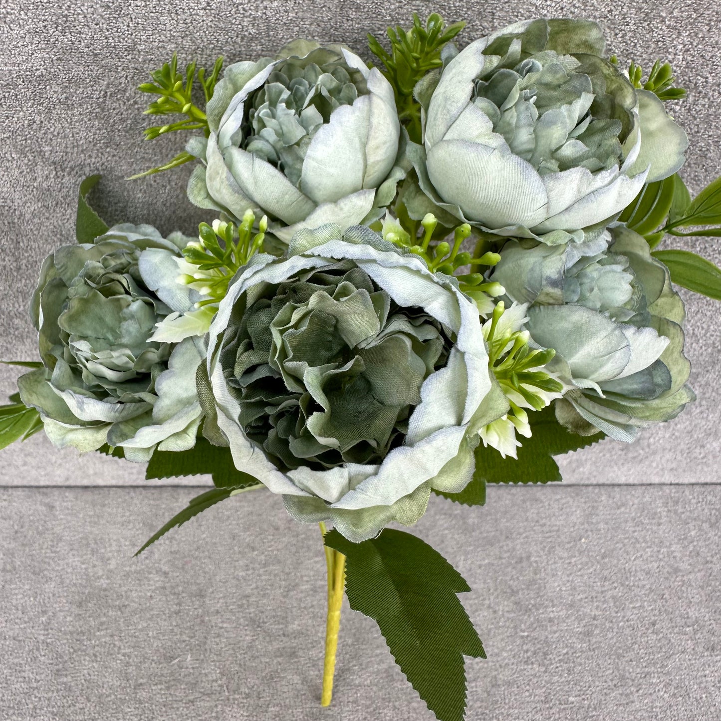 Green Silk Round Peony Bush - 5 Heads
