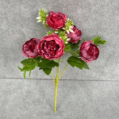Red Silk Round Peony Bush - 5 Heads