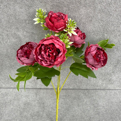 Red Silk Round Peony Bush - 5 Heads