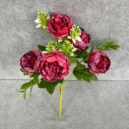 Red Silk Round Peony Bush - 5 Heads