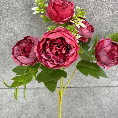 Red Silk Round Peony Bush - 5 Heads