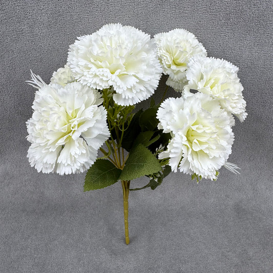 White Silk Carnation Bush - 7 Heads