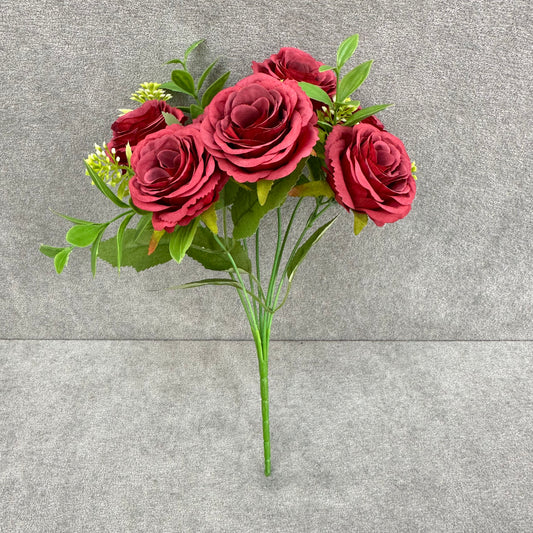 Red Silk Rose Bush - 7 Heads