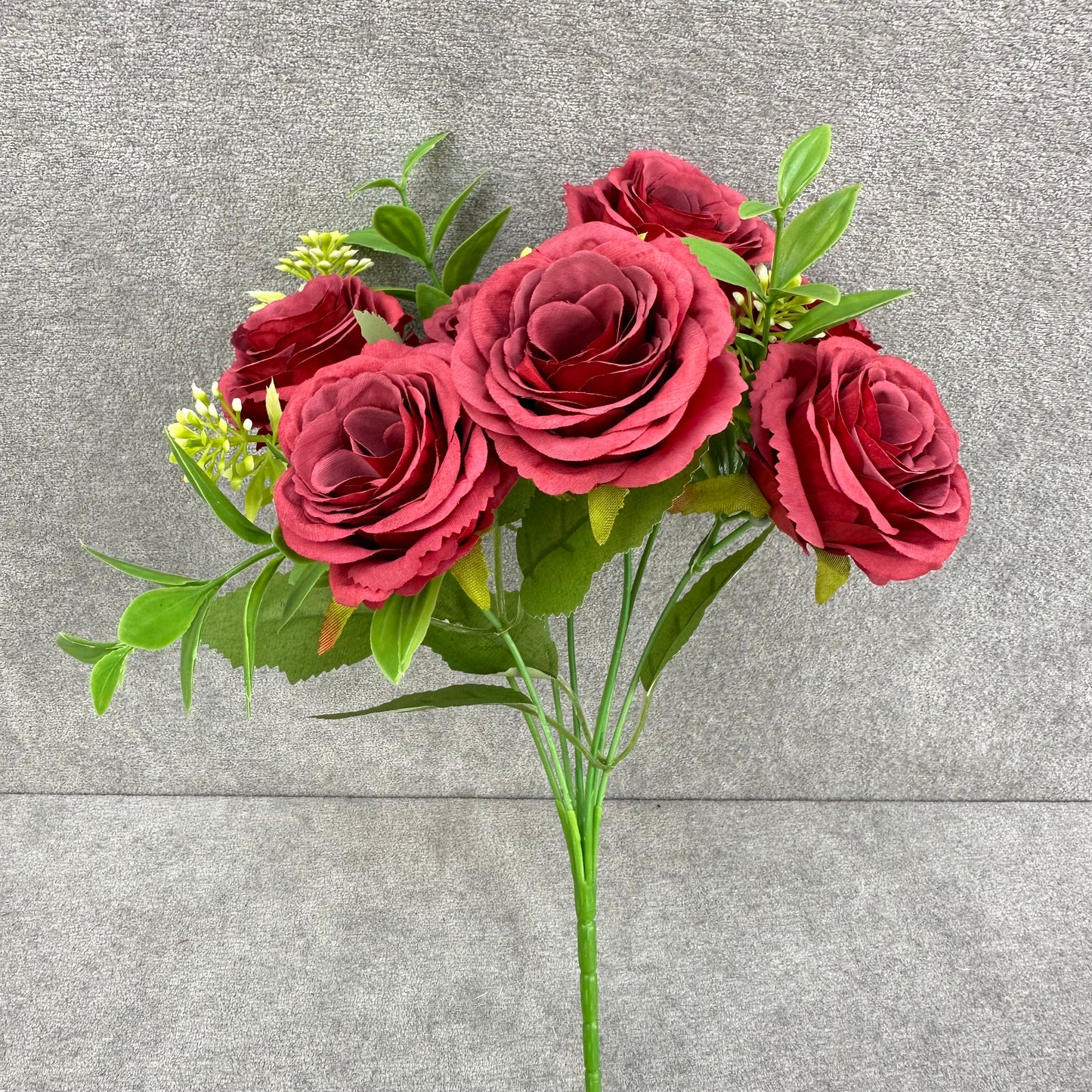 Red Silk Rose Bush - 7 Heads