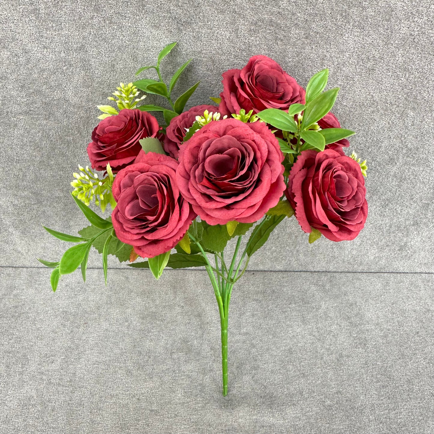Red Silk Rose Bush - 7 Heads