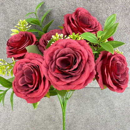 Red Silk Rose Bush - 7 Heads