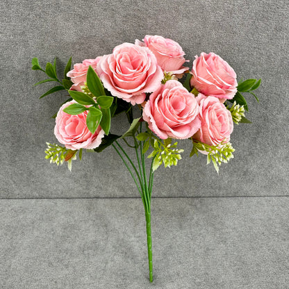 Pink Silk Rose Bush - 7 Heads