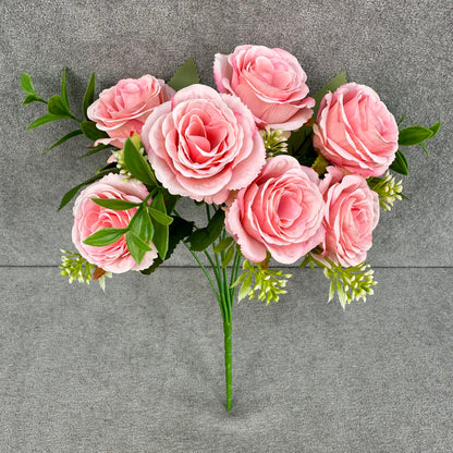 Pink Silk Rose Bush - 7 Heads