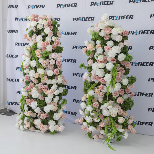 Pink & White Flower Pillar Archway Ceremony Pair