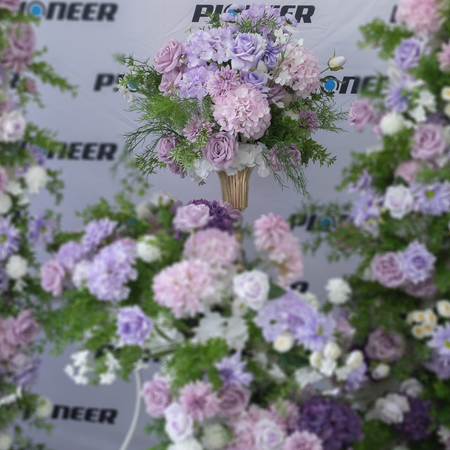 Pastel Lavender Hydrangea & Rose Floral Centerpiece