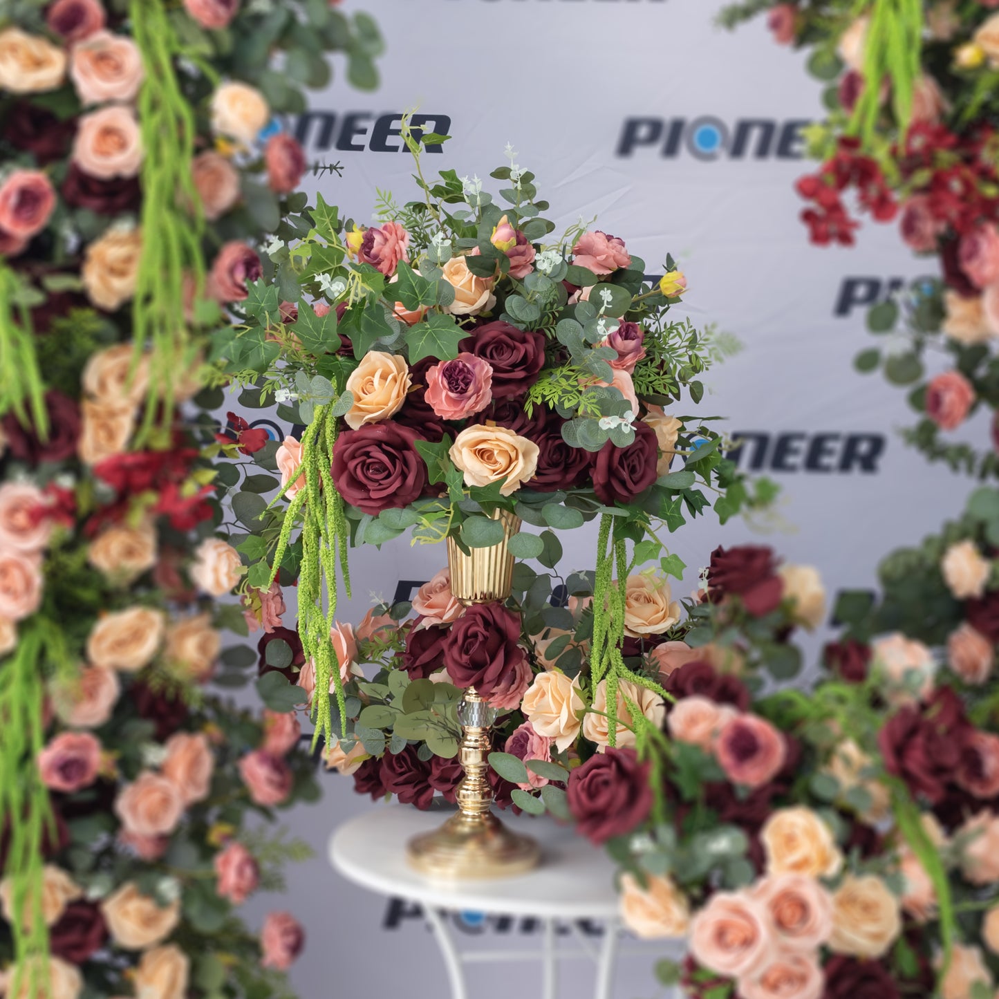 Burgundy & Blush Rose Floral Centrepiece Display