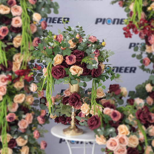 Burgundy & Blush Rose Floral Centrepiece Display