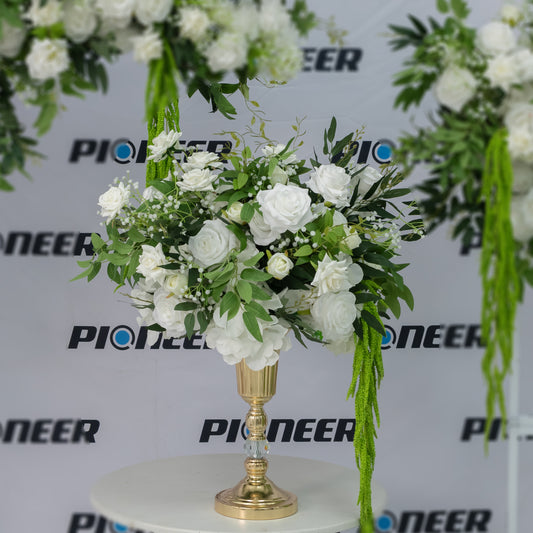 Pure White Rose & Greenery Floral Centrepiece